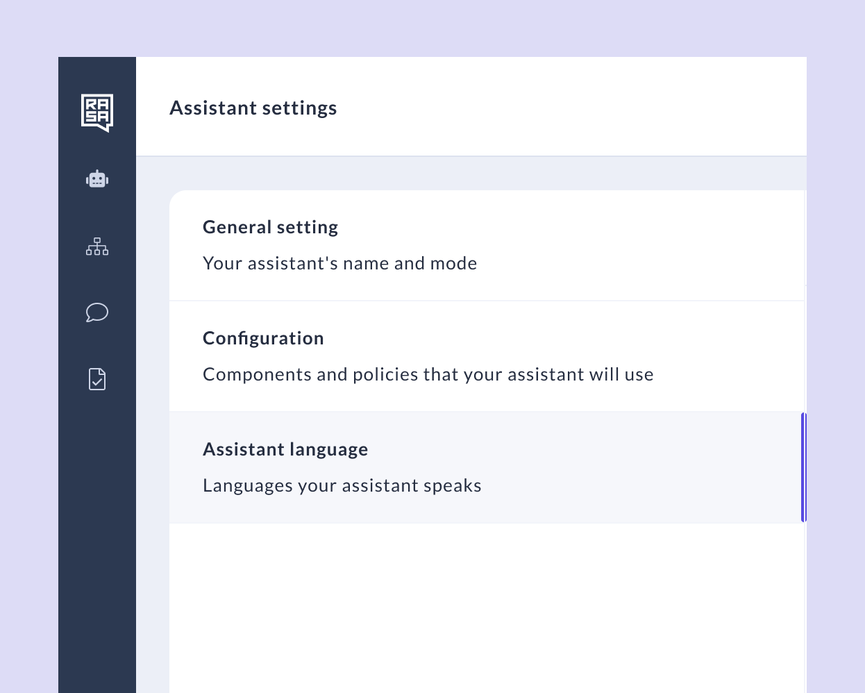 Navigate to assistant language settings