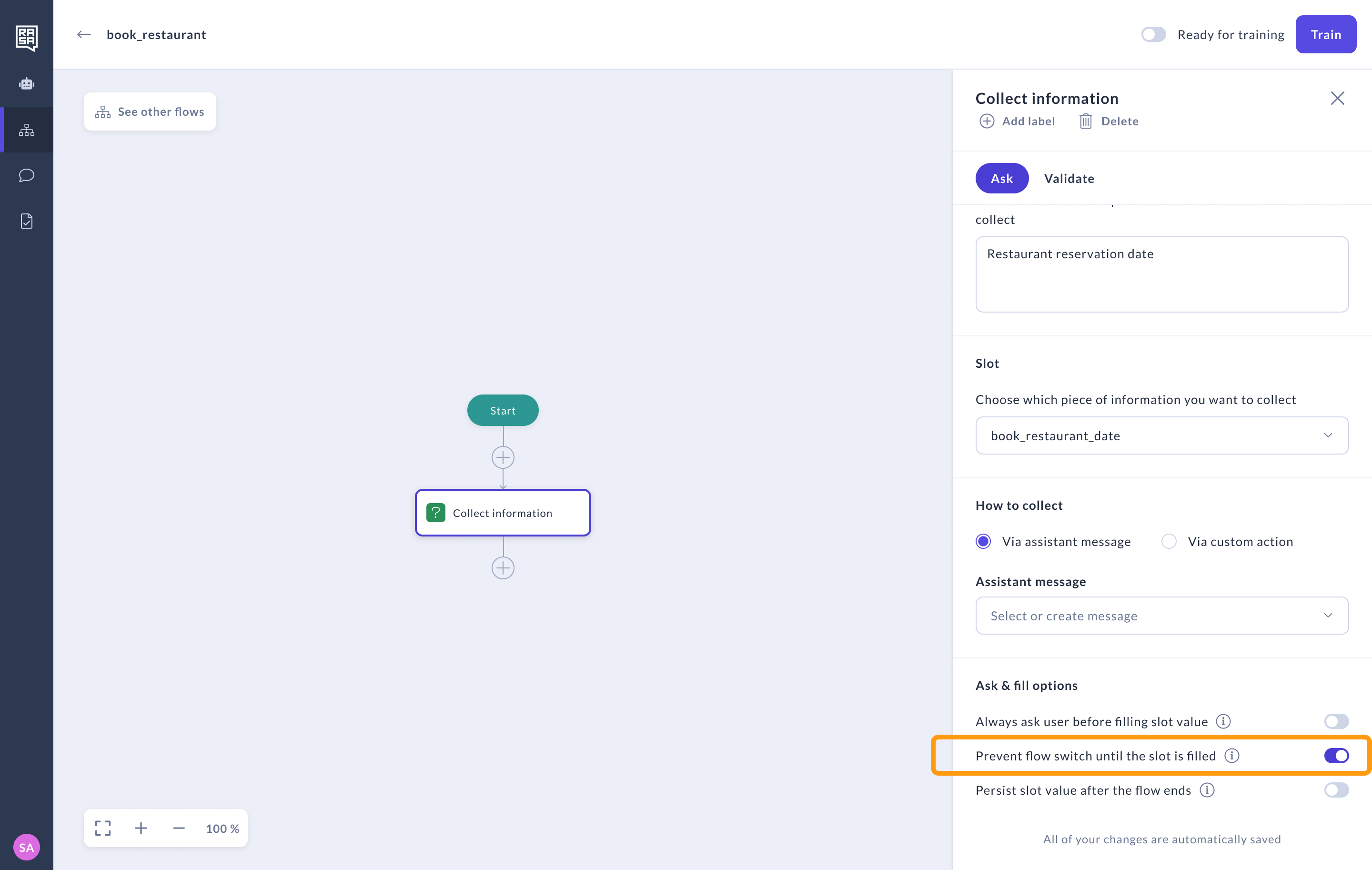 Toggle on the ask before filling feature