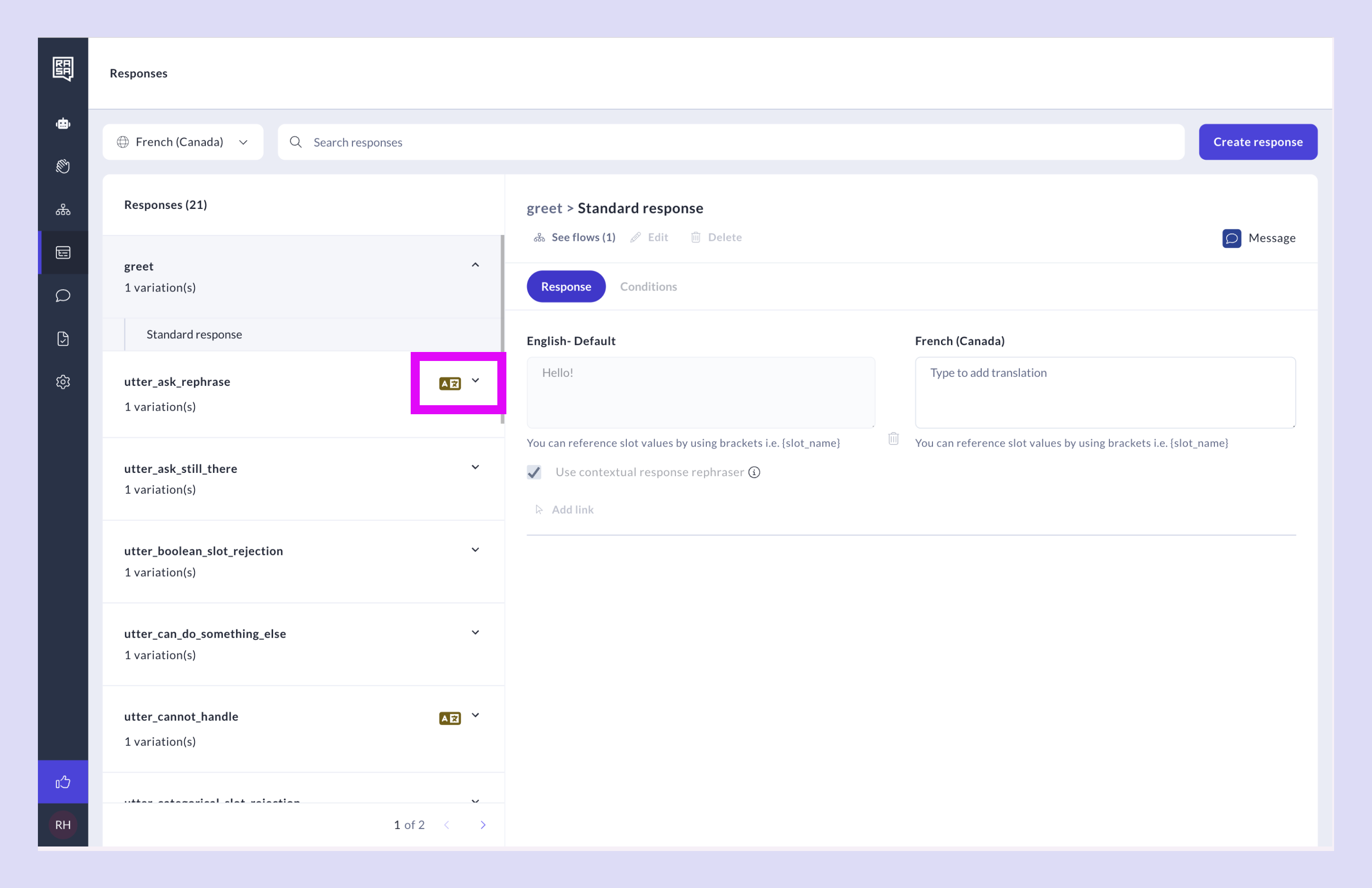 Assistant Settings Page