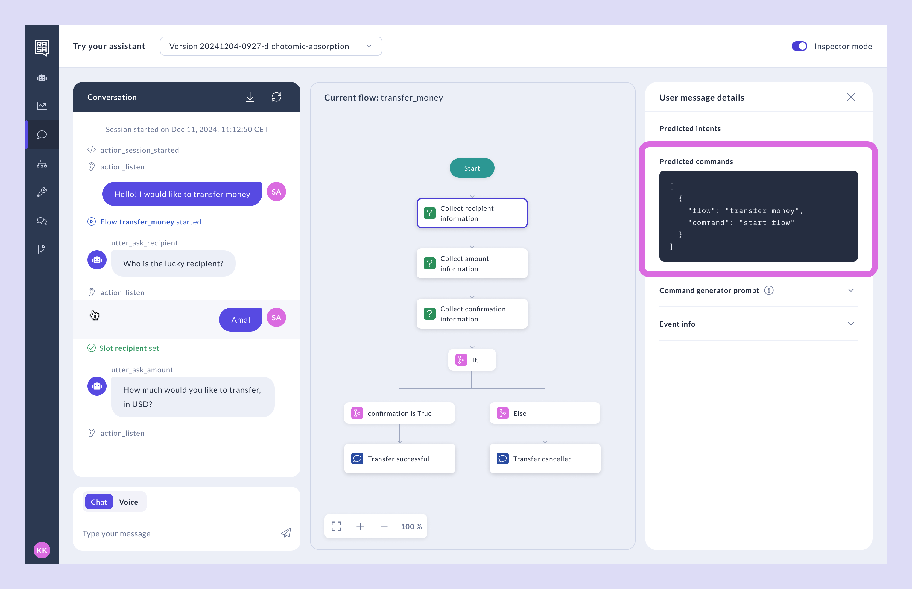 Predicted Commands in Inspector Mode