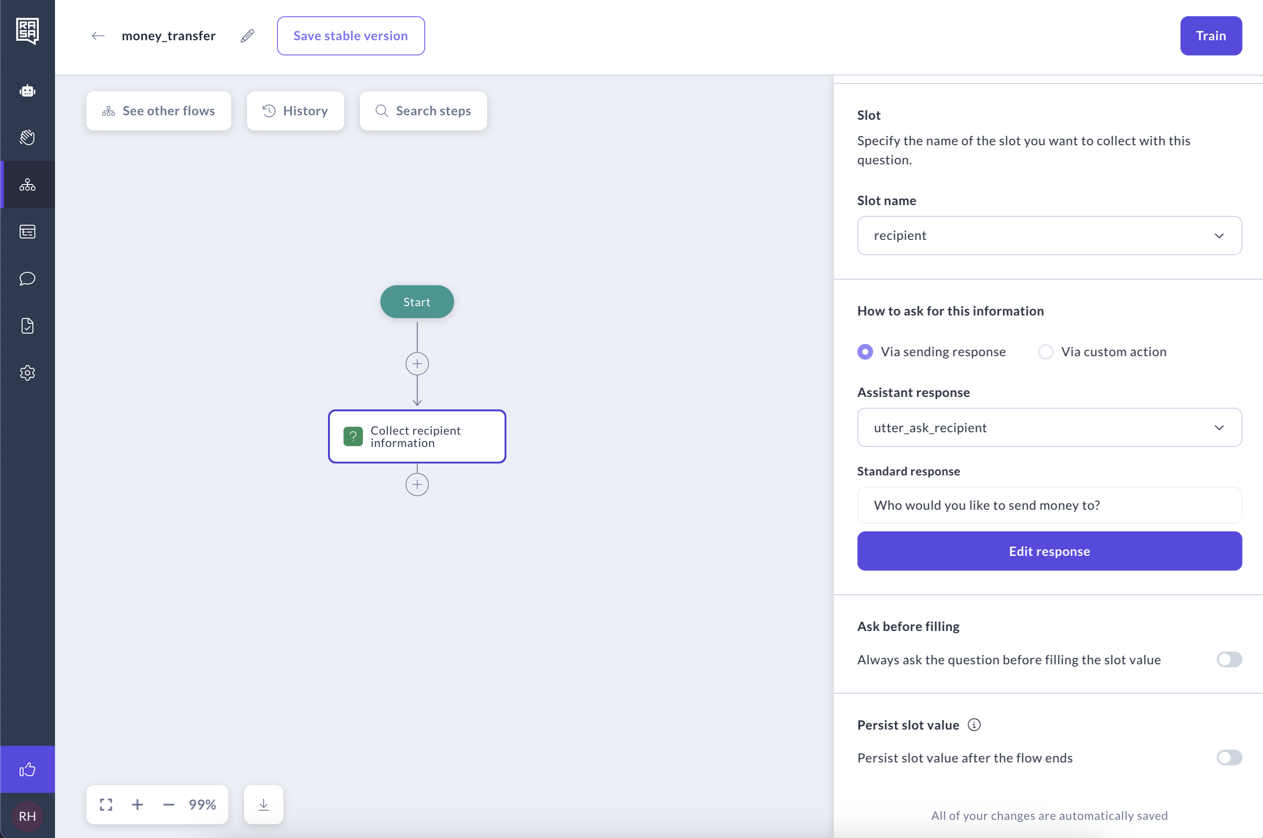 Panel for setting slots