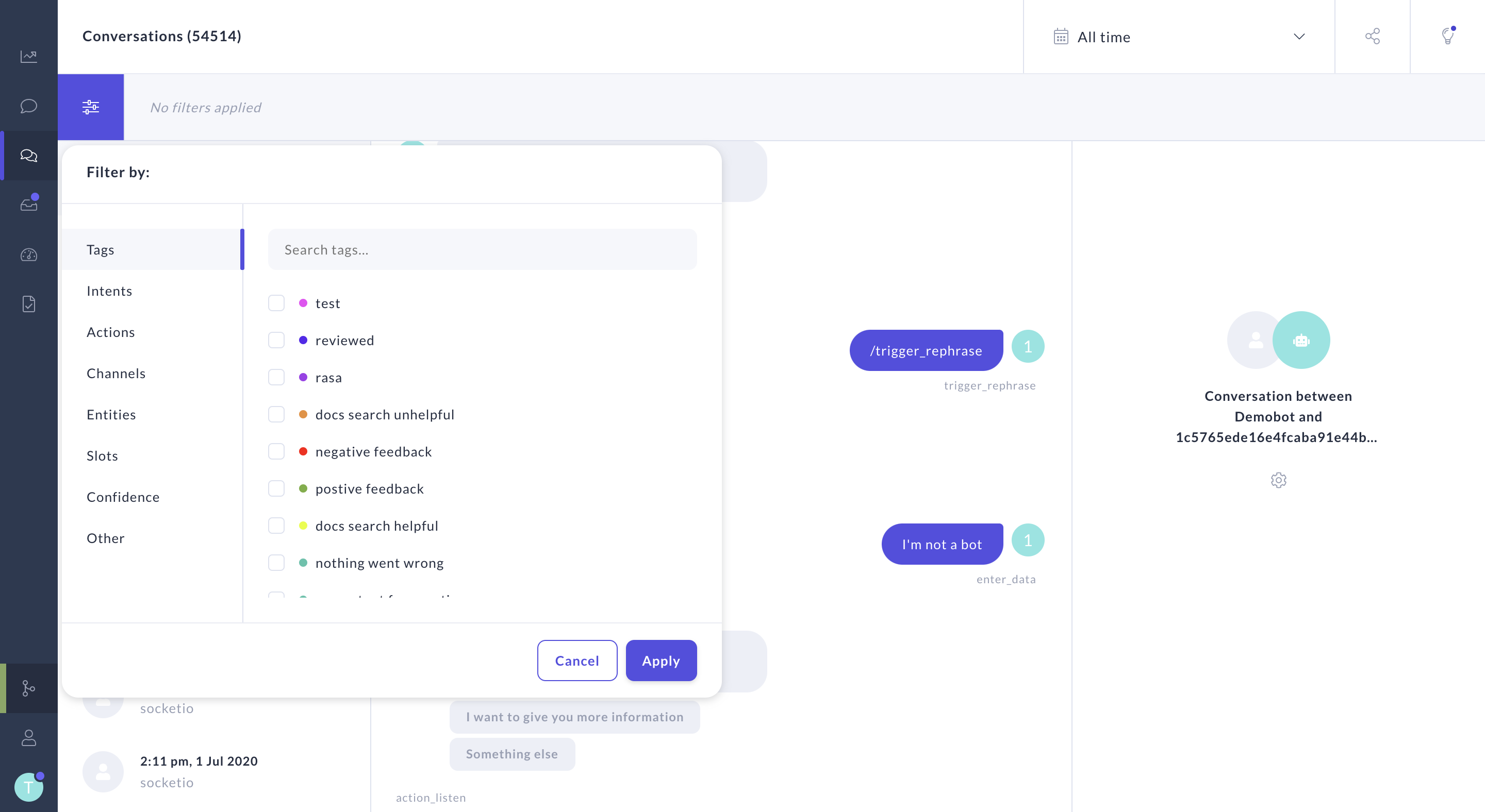 Rasa Enterprise Filter Tags